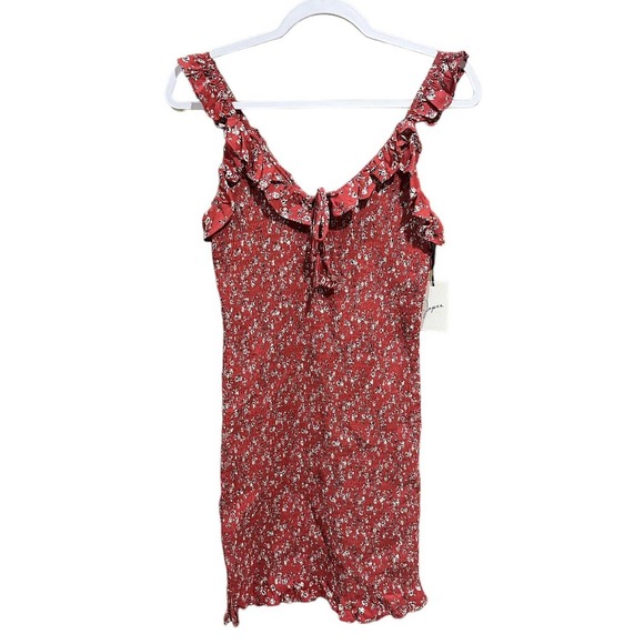 NWT Japna Women's Bodycon Stretch Dress Red Floral Sleeveless Ruffle V Neck - M - Picture 3 of 11